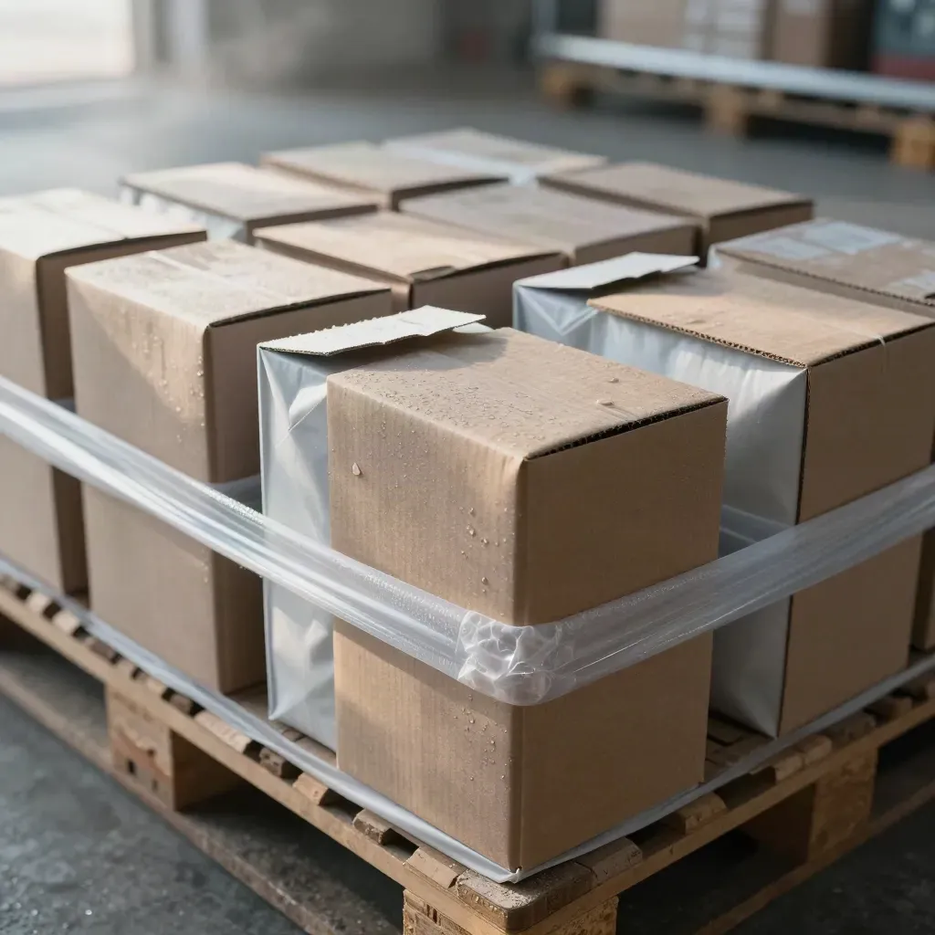Macro of sealed snack cartons and insulated packs queued in a chilled load bay.